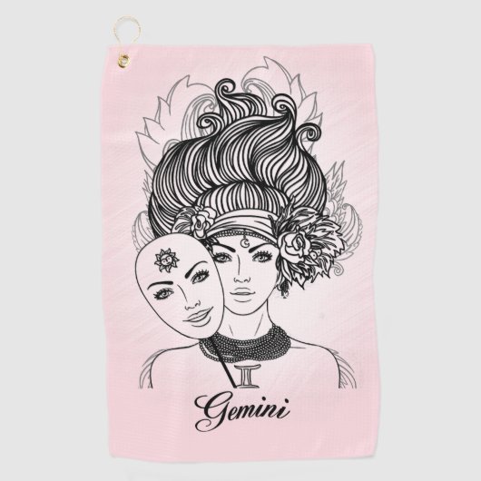 Gemaskerde Lady Gemini Zodiac Symbol en Sign Pink Golfhanddoek (Voorkant)
