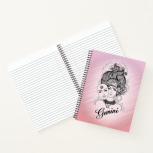 Gemaskerde Lady Gemini Zodiac Symbol en Sign Pink Notitieboek