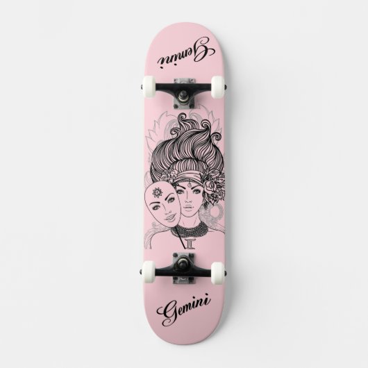 Gemaskerde Lady Gemini Zodiac Symbol en Sign Pink Persoonlijk Skateboard (Voorkant)
