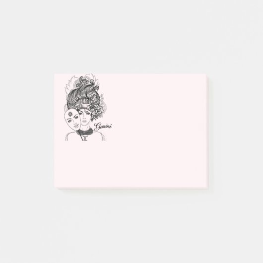Gemaskerde Lady Gemini Zodiac Symbol en Sign Pink Post-it® Notes (Voorkant)