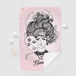 Gemaskerde Lady Gemini Zodiasymbool en Sign Pink Golfhanddoek