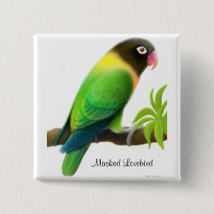 Gemaskerde Lovebird Green Pin Vierkante Button 5,1 Cm