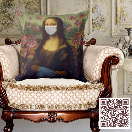 Gemaskerde Mona Lisa Spelen Veilig Rond Coronaviru Kussen