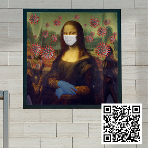 Gemaskerde Mona Lisa Spelen Veilig Rond Coronaviru Poster