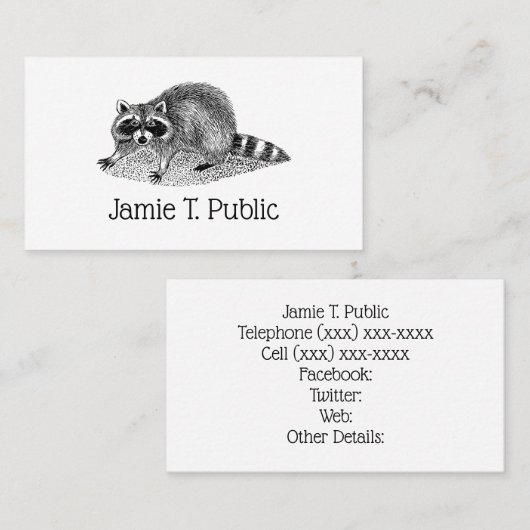  gemaskerde Raccoon Visitekaartje (Voorkant / Achterkant)