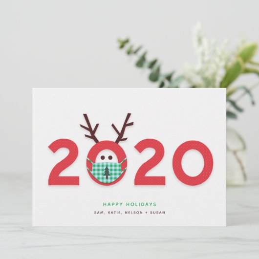 Gemaskerde Rendier 2020 Douane Kerstkaart (Staand voorkant)