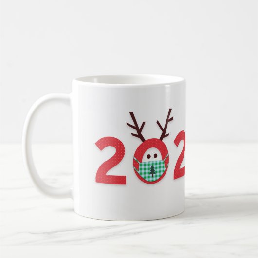 Gemaskerde rendieren 2020 Custom Red Green Holiday Koffiemok (Links)
