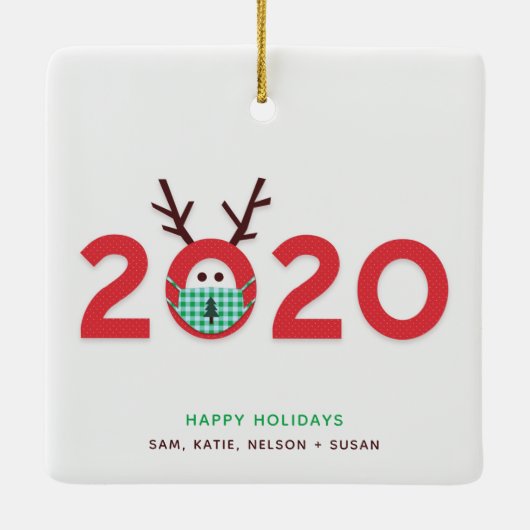 Gemaskerde rendierversiering 2020 Aangepaste rode Keramisch Ornament (Achterkant)