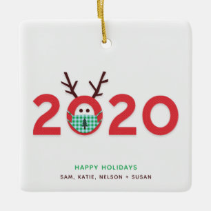 Gemaskerde rendierversiering 2020 Aangepaste rode Keramisch Ornament