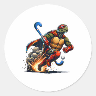 Gemaskerde Schildpad Veldhockey Held Actie Sprint Ronde Sticker