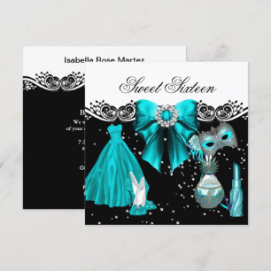 Gemaskerde Teal Blauwe Sweet Sixteen Sweet 16 Fees Kaart