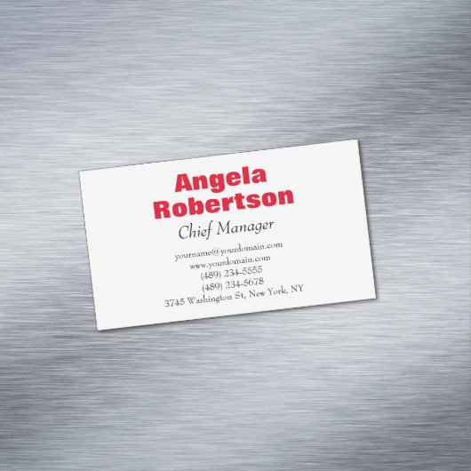 Gematigd eenvoudig, minimalistisch wit magnetisch visitekaartje (Voorbeeld)