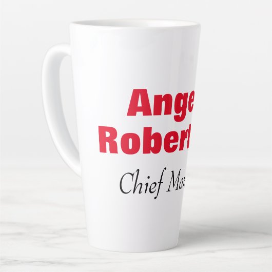 Gematigd eenvoudig, minimalistisch wit toevoegen n latte mok (Linkerhoek)