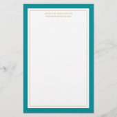 Gematigd en elegant Blauwgroen en wit, gepersonali Briefpapier (Voorkant)