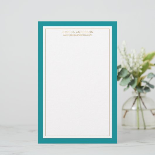 Gematigd en elegant Blauwgroen en wit, gepersonali Briefpapier (Staand voorkant)