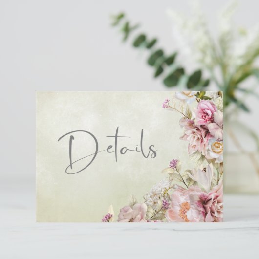 Gematigd fijn roze Roos Lily Green - details Informatiekaartje (Staand voorkant)