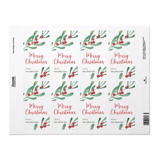 Gematigd Holly Kerstmis op maat Etiket (Full Sheet)