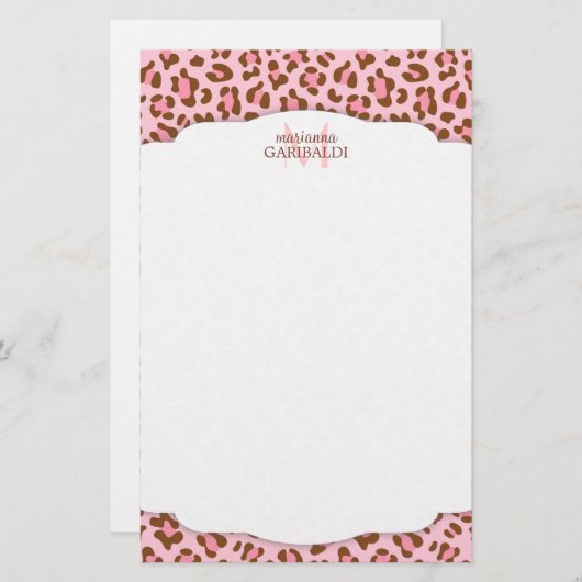 Gematigd Roze Choco Animal Print Girly op maat gem Briefpapier (Voorkant / Achterkant)