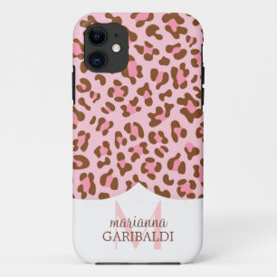 Gematigd roze Choco Leopard Print Girly op maat ge iPhone 11 Hoesje