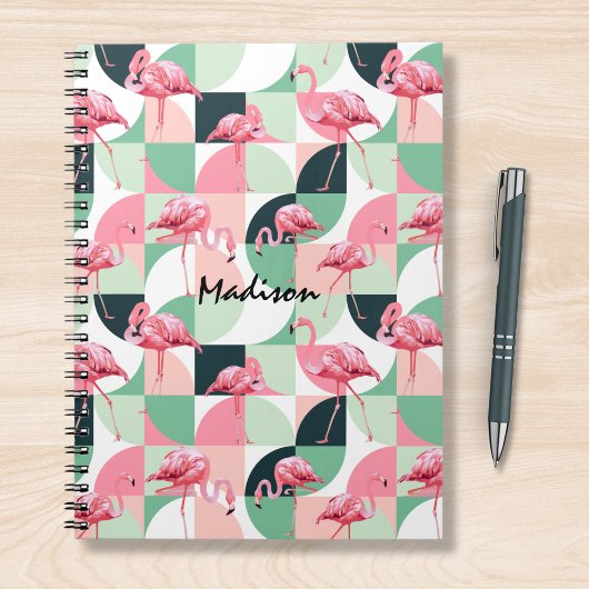 Gematigd Roze Flamingo Geometric Girly Persoonlijk Notitieboek
