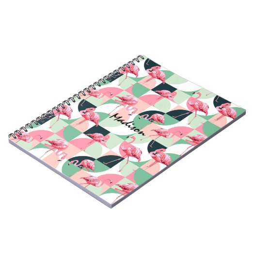 Gematigd Roze Flamingo Geometric Girly Persoonlijk Notitieboek (Linkerzijde)
