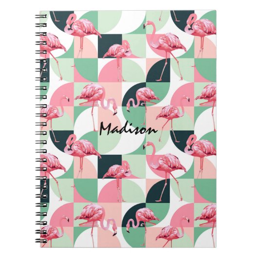 Gematigd Roze Flamingo Geometric Girly Persoonlijk Notitieboek (Voorkant)