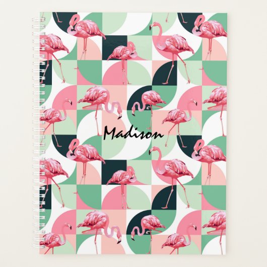 Gematigd Roze Flamingo Geometric Girly Persoonlijk Planner (Voorkant)