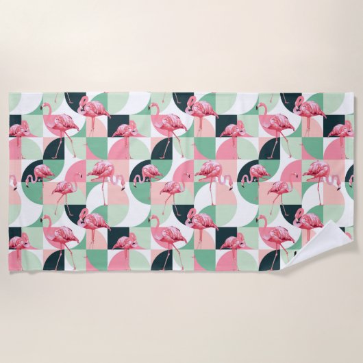 Gematigd Roze Flamingo Geometric Girly Persoonlijk Strandlaken (Voorkant)