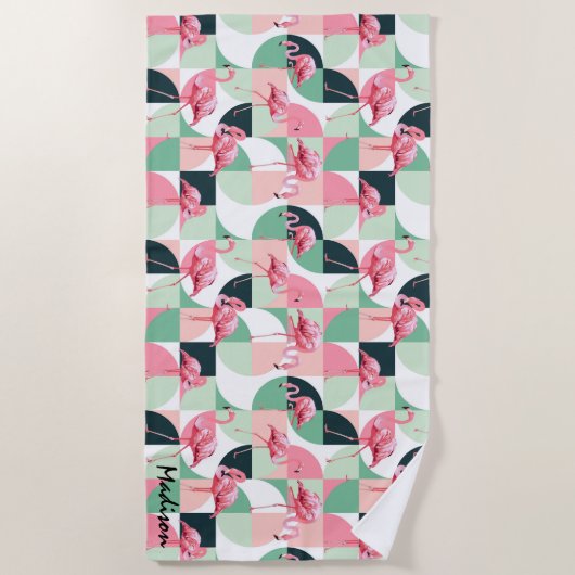 Gematigd Roze Flamingo Geometric Girly Persoonlijk Strandlaken (Voorkant)
