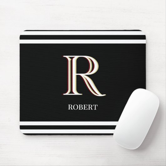 Gematigd Zwart Witte Persoonlijke Monogram Naam Muismat (Met muis)