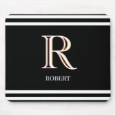 Gematigd Zwart Witte Persoonlijke Monogram Naam Muismat (Voorkant)