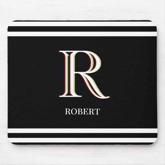 Gematigd Zwart Witte Persoonlijke Monogram Naam Muismat (Voorkant)