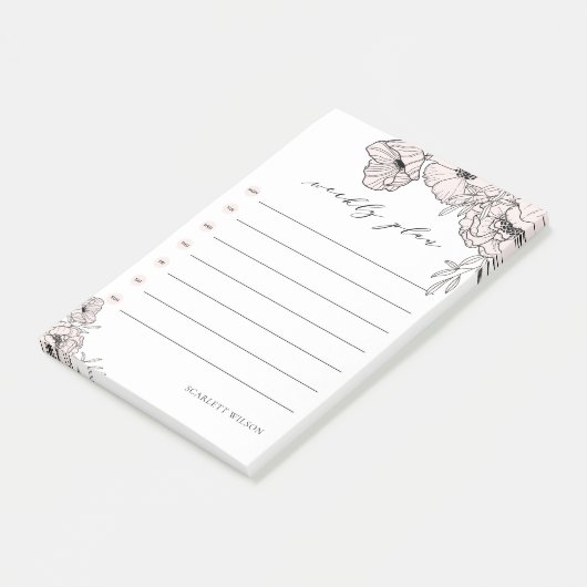 Gematigde Blush Pink Flowers Weekly Plan Notes (Schuin)