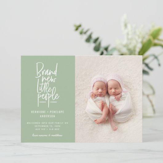 Gematigde geboorte van een tweeling baby aankondiging (Staand voorkant)