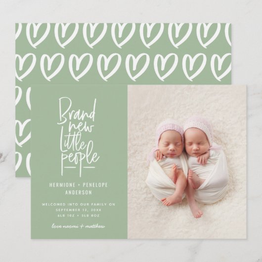 Gematigde geboorte van een tweeling baby aankondiging (Voorkant / Achterkant)