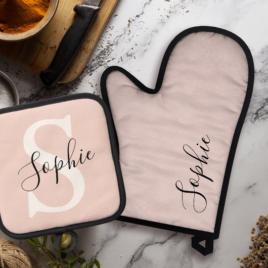 Gematigde gepersonaliseerde naam Monogram Pastel R Ovenwant & Pannenlap Set