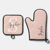 Gematigde gepersonaliseerde naam Monogram Pastel R Ovenwant & Pannenlap Set (Voorkant)