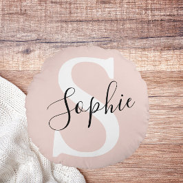 Gematigde gepersonaliseerde naam Monogram Pastel R Rond Kussen