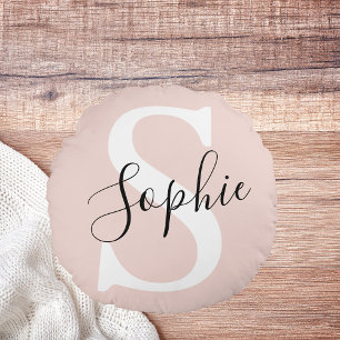 Gematigde gepersonaliseerde naam Monogram Pastel R Rond Kussen
