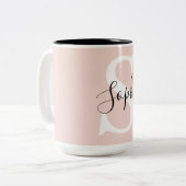 Gematigde gepersonaliseerde naam Monogram Pastel R Tweekleurige Koffiemok (Voorkant links)