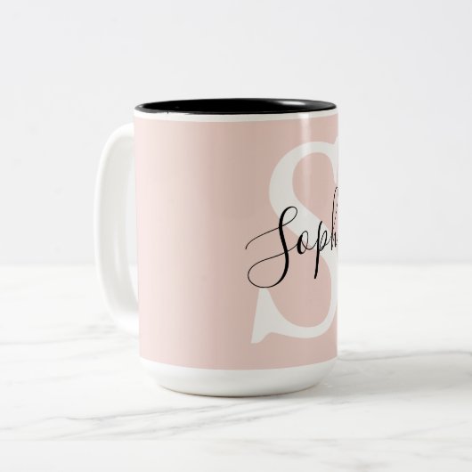Gematigde gepersonaliseerde naam Monogram Pastel R Tweekleurige Koffiemok (Voorkant links)