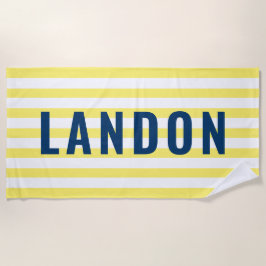 Gematigde, gepersonaliseerde naam Navy Yellow Stri Strandlaken