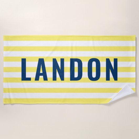 Gematigde, gepersonaliseerde naam Navy Yellow Stri Strandlaken (Voorkant)