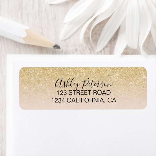 Gematigde goudglitter ombre blush roze etiket (Insitu)