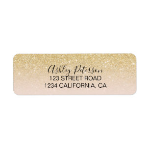 Gematigde goudglitter ombre blush roze etiket