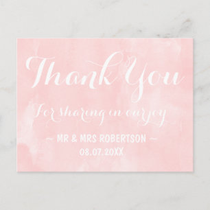 Gematigde lichtroze waterverf bedankt briefkaart