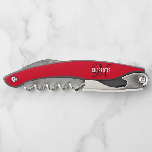 Gematigde naam van de rode monogram kurkentrekker (Achterkant)