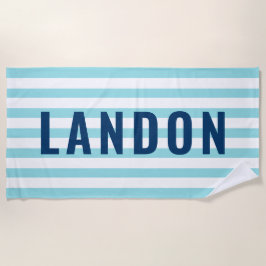 Gematigde persoonlijke naam Navy Aqua Striped Strandlaken