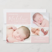 Gematigde roze foto Collage Baby Girl geboorte Aankondiging (Voorkant)