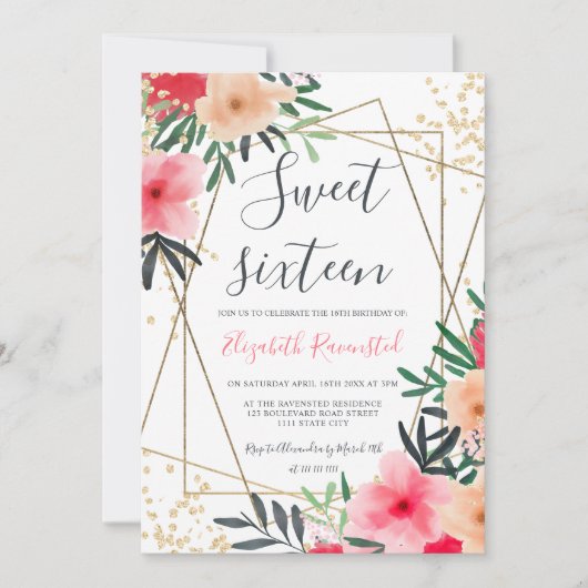 Gematigde roze goudgrens, zestien zoete roze kaart (Voorkant)